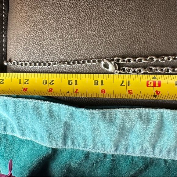 Chico's Blue and Silver Geometric Necklace Statement long Dangle pendant 0776 P - Picture 11 of 13